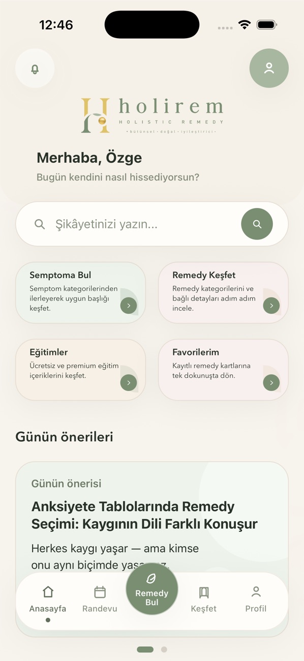 Holirem mobil uygulaması ana sayfa